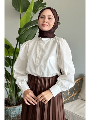 Balon Kollu Salaş Ekru Gömlek