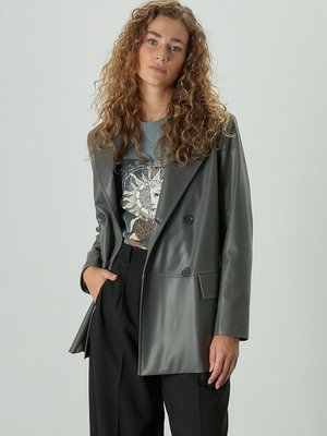 Kruvaze Deri Blazer Ceket Antrasit Kruvaze Deri Blazer Ceket Antrasit