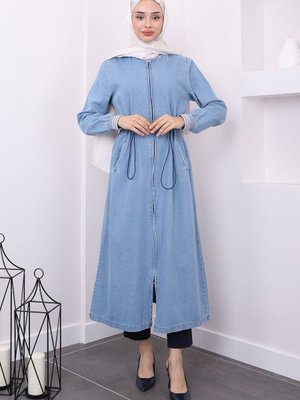 Mavi Ribanalı Büzgülü Trençkot Mavi Ribanalı Büzgülü Trençkot