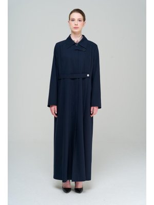 Lacivert Gömlek Yaka Nervür Detaylı Büyük Beden Astarlı Pardesü