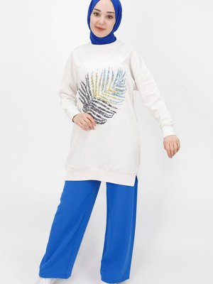 Ekru Pul Detaylı 2ip Kumaş Sweatshirt Ekru Pul Detaylı 2ip Kumaş Sweatshirt