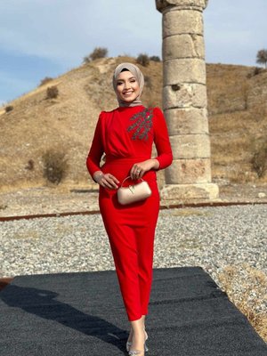 Kırmızı Orkide Abiye Elbise