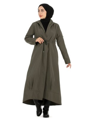 Haki Kapüşonlu Eteği Volanlı Trençkot Haki Kapüşonlu Eteği Volanlı Trençkot
