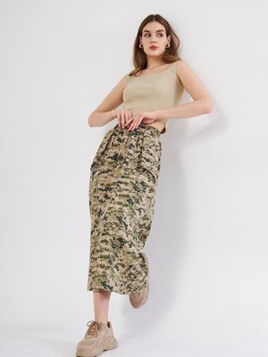Haki Bej Kamuflaj Desen Gabardin Kumaş Beli Lastikli Cep Detaylı Spor Uzun Etek Haki Bej Kamuflaj Desen Gabardin Kumaş Beli Lastikli Cep Detaylı Spor Uzun Etek