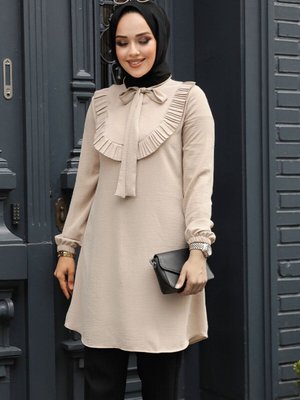 Fırfır Detaylı Bej Tunik