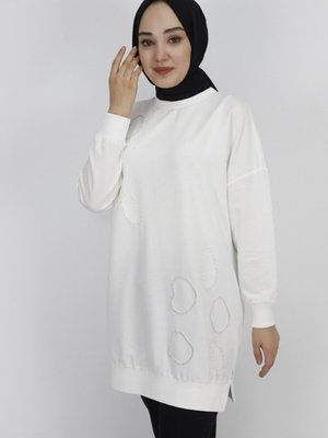 Ekru İp Kumaş Taş Ve Nakış Detaylı Sweatshirt Ekru İp Kumaş Taş Ve Nakış Detaylı Sweatshirt