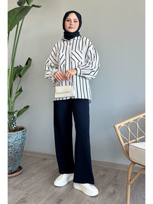 Çizgili Salaş Beyaz Gömlek