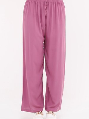 Pembe Yazlık Bel Lastikli Şık Dokuma Viskon Düz Kumaş Salaş Pantolon Pembe Yazlık Bel Lastikli Şık Dokuma Viskon Düz Kumaş Salaş Pantolon