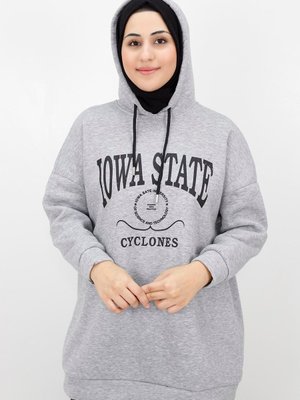 Gri Iowa State Baskılı Kapişonlu Sweatshirt Gri Iowa State Baskılı Kapişonlu Sweatshirt