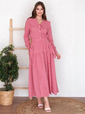 Kırmızı Bürümcük Pötikare Gömlek & Etek Takım Kırmızı Bürümcük Pötikare Gömlek & Etek Takım