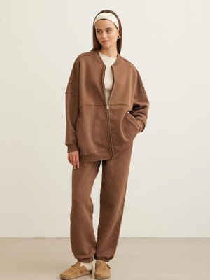 Premıum Fermuarlı Sweatshırt Kahverengi