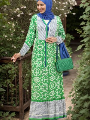 Yeşil Desenli Viskon Elbise Yeşil Desenli Viskon Elbise