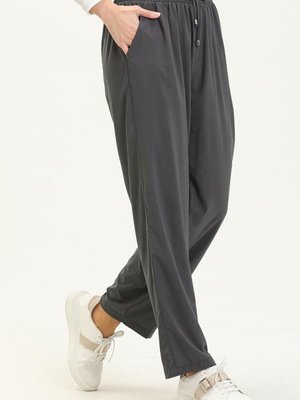 Antrasit Beli Lastikli Cepli Keten Pantolon