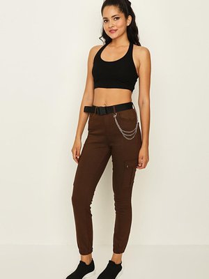 Brown Kemerli Paçası Lastikli Kargo Pantolon