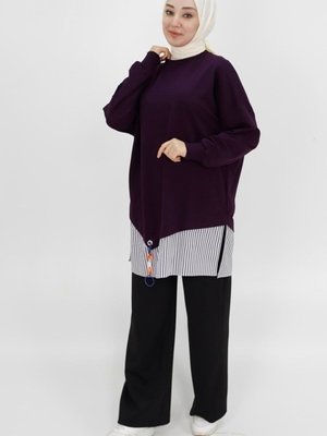 Mor Gömlek Garnili İp Kumaş Sweatshirt