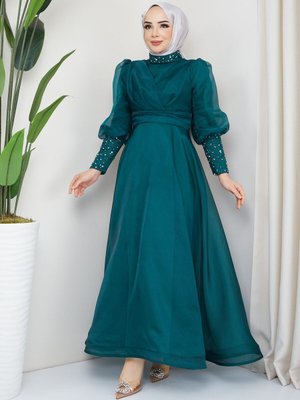 Yeşil Beren Abiye Elbise