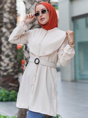 Beli Kemerli Pelerinli Aerobin Tunik Taş