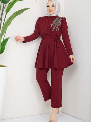 Bordo Ulyana Taşlı Takım Bordo Ulyana Taşlı Takım