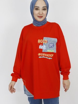 Oranj Nakış Detaylı İp Kumaş Sweatshirt Oranj Nakış Detaylı İp Kumaş Sweatshirt