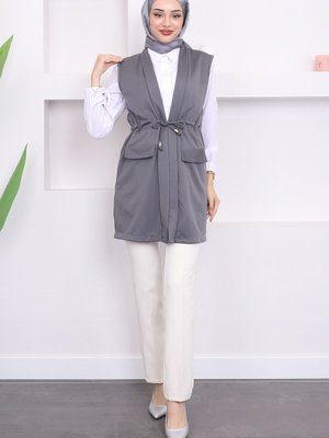 Füme Bel Bağlamalı Yelek Füme Bel Bağlamalı Yelek