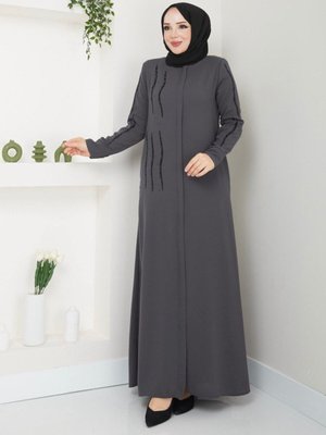 Ön Ve Kol Taş Detaylı Büyük Beden Ferace