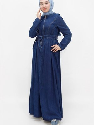 Jeans Yaka Fermuarlı Kemerli Kot Spor Elbise Jeans Yaka Fermuarlı Kemerli Kot Spor Elbise