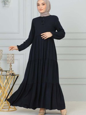 Püskül Detaylı Elbise Lacivert