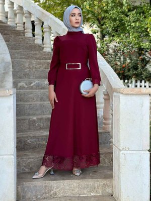 Bordo Abiye Elbise
