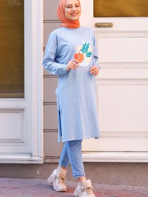 Mavi Yaprak Baskılı Tunik Mavi Yaprak Baskılı Tunik