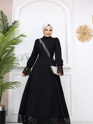 Siyah Mercan Abiye Elbise