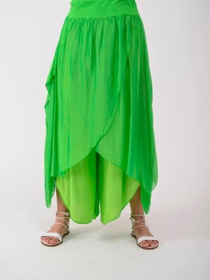 Yeşil Asimetrik Kapaklı İpek Şalvar Pantolon
