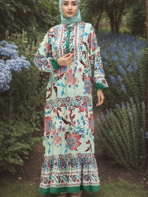 Yeşil Desenli Viskon Elbise Yeşil Desenli Viskon Elbise