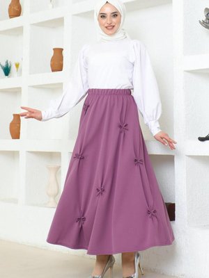 Fiyonk Detaylı Çan Etek Mor
