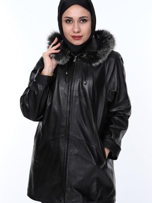Siyah Hakiki Kuzu Derisi Kürklü Nancy Ceket
