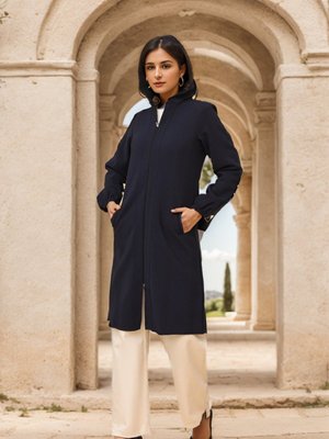 Lacivert Kapüşonlu Fermuarlı Kap Lacivert Kapüşonlu Fermuarlı Kap