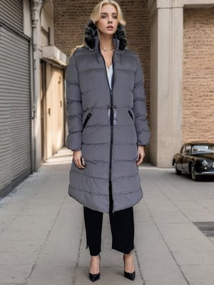 Gri Kapuşonlu Şişme Mont