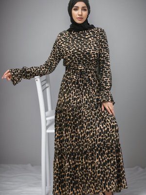 Siyah Desenli Kuşaklı Viskon Elbise Siyah Desenli Kuşaklı Viskon Elbise