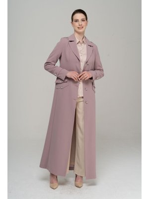 Pudra Erkek Yaka Apolet Detaylı Metal Düğmeli Astarlı Pardesü