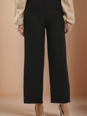 Siyah Beli Lastikli Bol Paça Pantolon