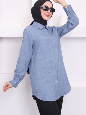 İndigo Kol Taşlı Ayrobin Gömlek
