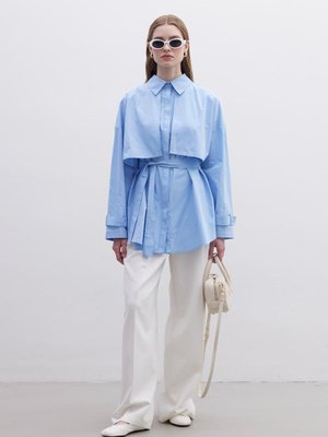 Kuşaklı Trenç Gömlek Mavi