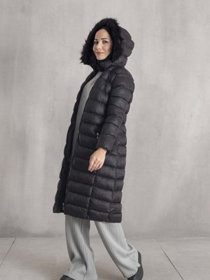 Kapşonu Tüylü Şişme Mont Siyah