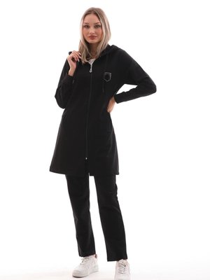 Günlük Armalı Renk Bloklu Eşofman Takım Siyah