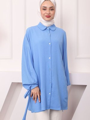 Mavi Kol Bağlamalı Bürümcük Gömlek