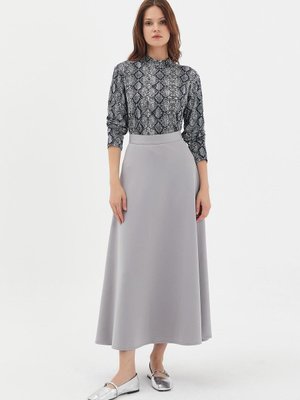 Fermuarlı Uzun Scuba Etek Gri Fermuarlı Uzun Scuba Etek Gri