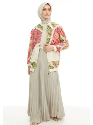 Fuşya Desenli Kumaş Bomber Ceket