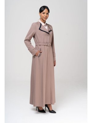 Vizon Mendil Yaka Garni Ve Kemer Detaylı Astarlı Pardesü