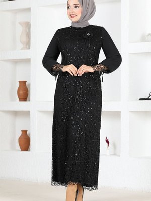 File Pullu Güllü Abiye Elbise