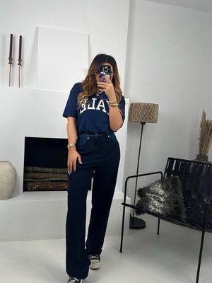 Lacivert Bel Düğme Detaylı Garnili Jean Lacivert Bel Düğme Detaylı Garnili Jean