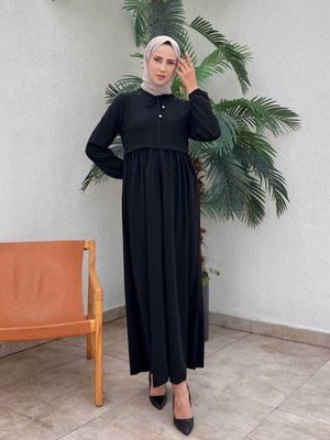 Boydan Fermuarlı Ferace Siyah